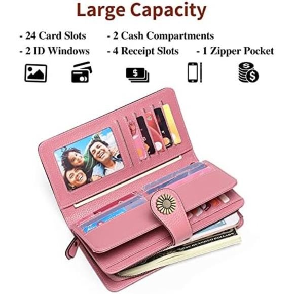 Wallets for Women Genuine Leather Credit Card Holder 2-Natural-Pink - Picture 2 of 6